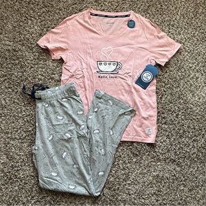 Life Is Good 2 Piece Pajama Sleep Set Women’s Small Hello Love Coffee Mug NWT